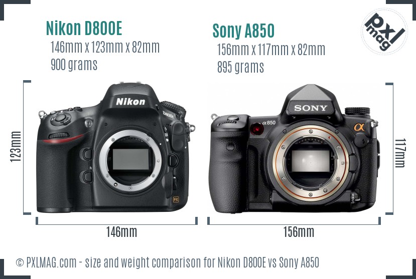 Nikon D800E vs Sony A850 size comparison Nikon D800E vs Sony A850 size comparison