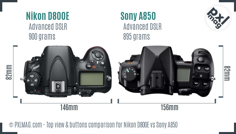Nikon D800E vs Sony A850 top view buttons comparison