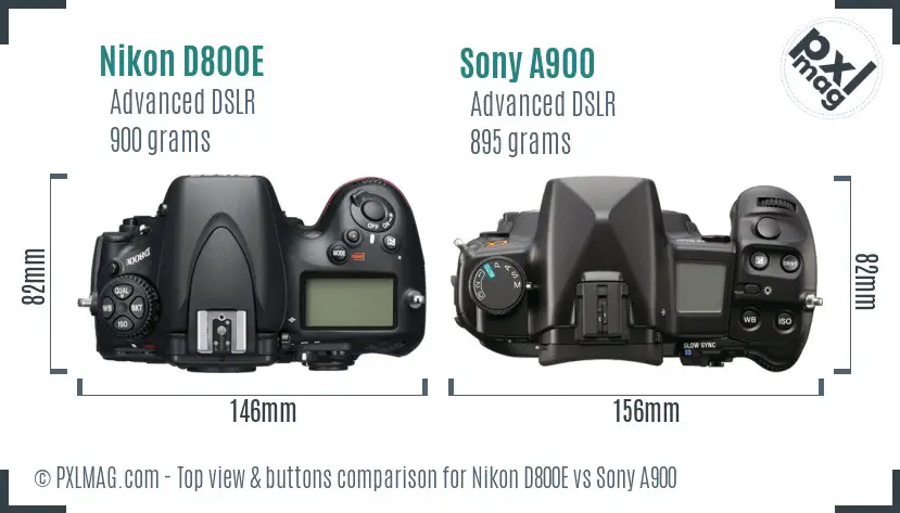 Nikon D800E vs Sony A900 top view buttons comparison