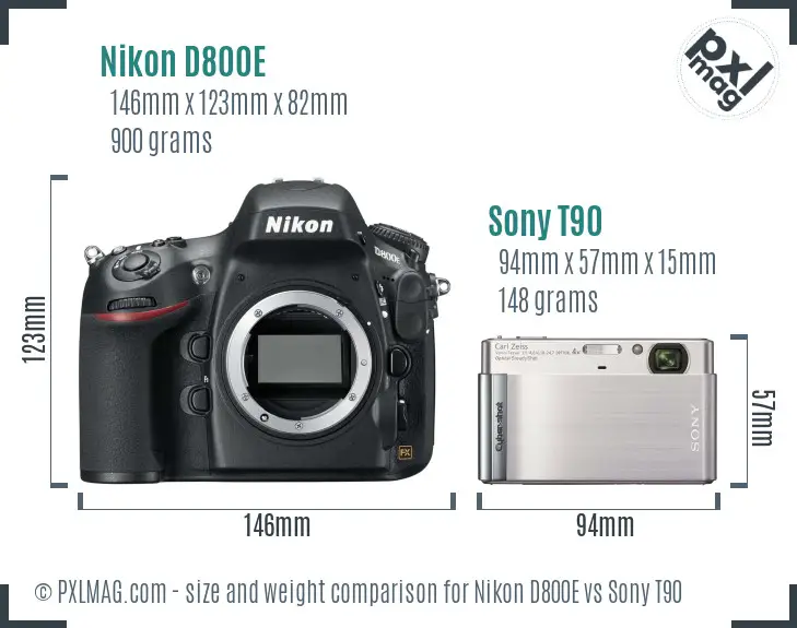 Nikon D800E vs Sony T90 size comparison