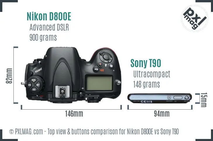 Nikon D800E vs Sony T90 top view buttons comparison