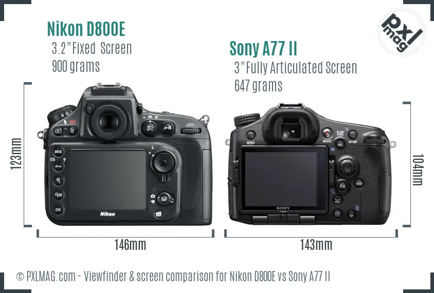 Nikon D800E vs Sony A77 II Screen and Viewfinder comparison