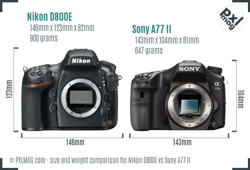 Nikon D800E vs Sony A77 II size comparison