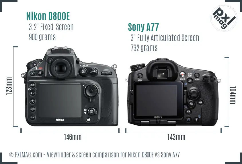 Nikon D800E vs Sony A77 Screen and Viewfinder comparison