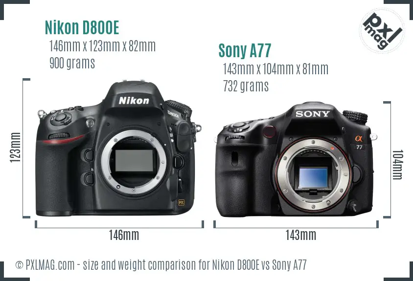 Nikon D800E vs Sony A77 size comparison