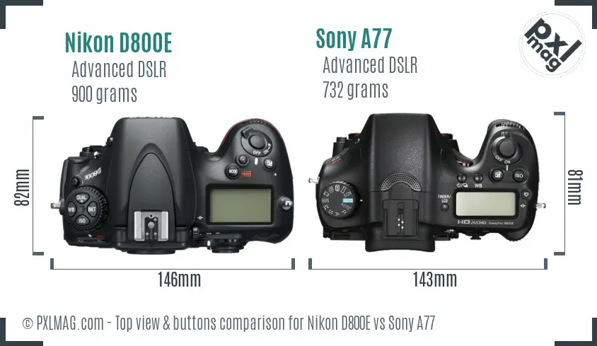 Nikon D800E vs Sony A77 top view buttons comparison