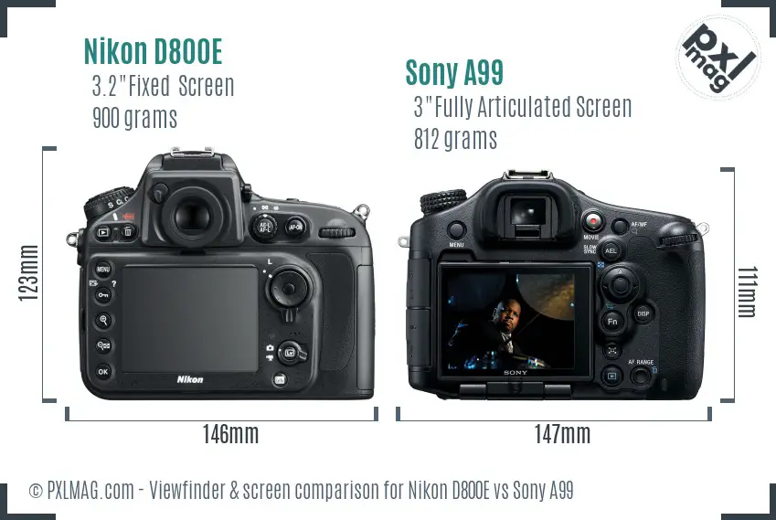 Nikon D800E vs Sony A99 Screen and Viewfinder comparison
