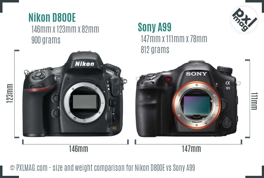 Nikon D800E vs Sony A99 size comparison