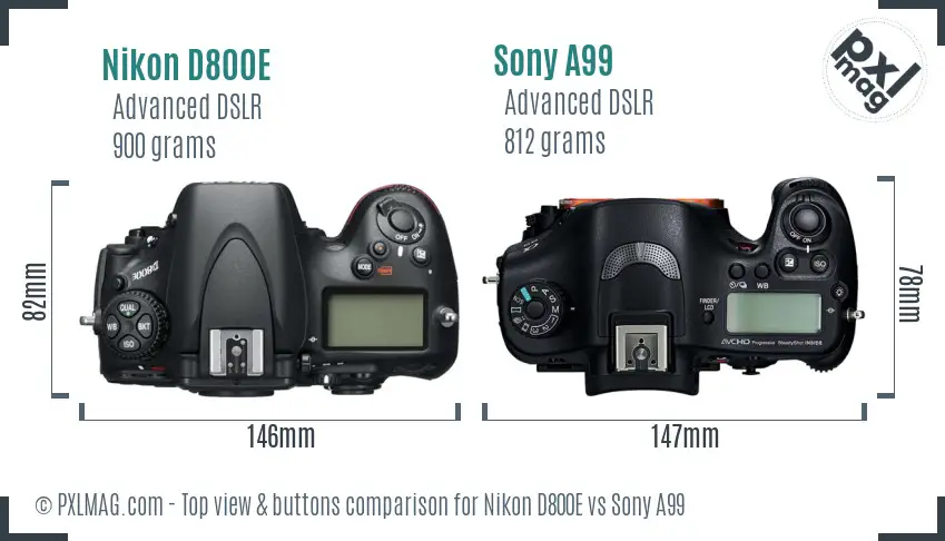 Nikon D800E vs Sony A99 top view buttons comparison