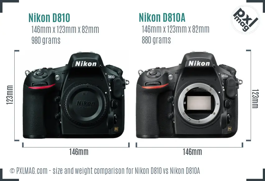 Nikon D810 vs Nikon D810A size comparison