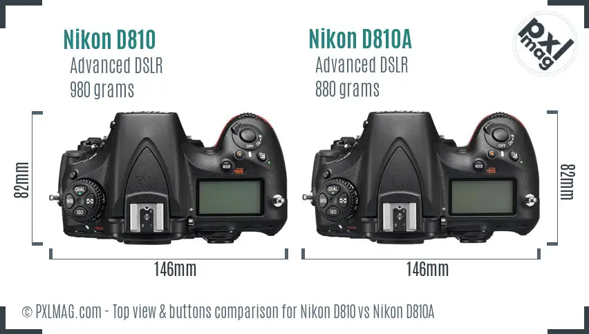 Nikon D810 vs Nikon D810A top view buttons comparison
