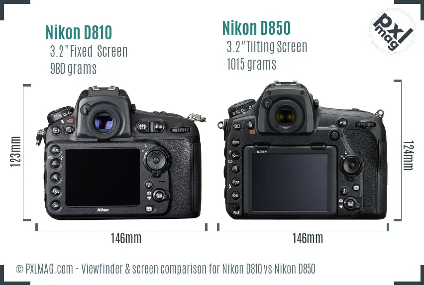 Nikon D810 vs Nikon D850 Screen and Viewfinder comparison