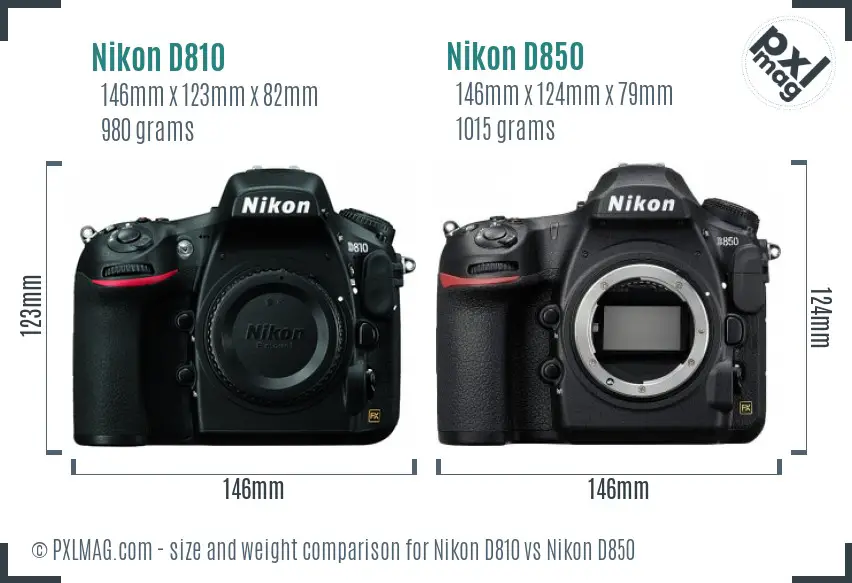 Nikon D810 vs Nikon D850 size comparison