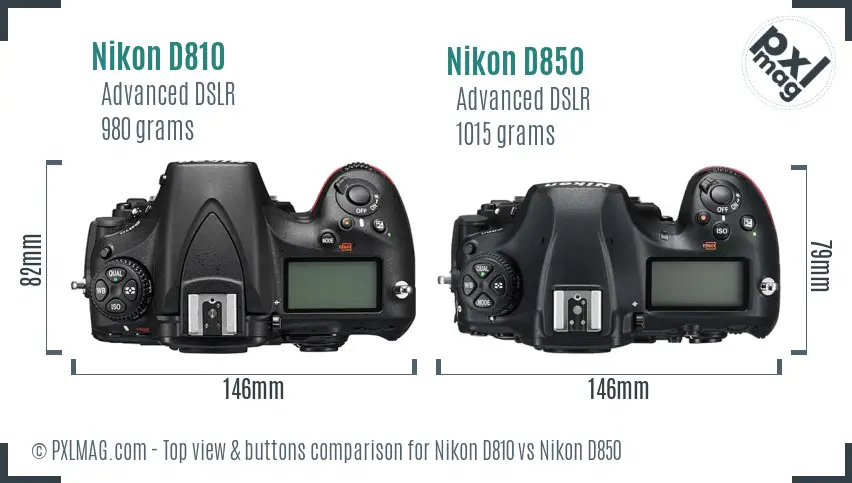 Nikon D810 vs Nikon D850 top view buttons comparison