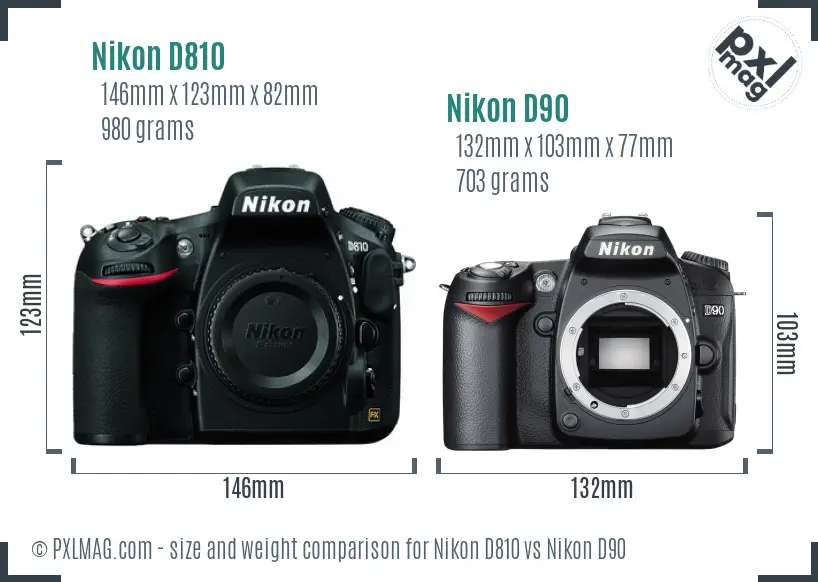 Nikon D810 vs Nikon D90 size comparison