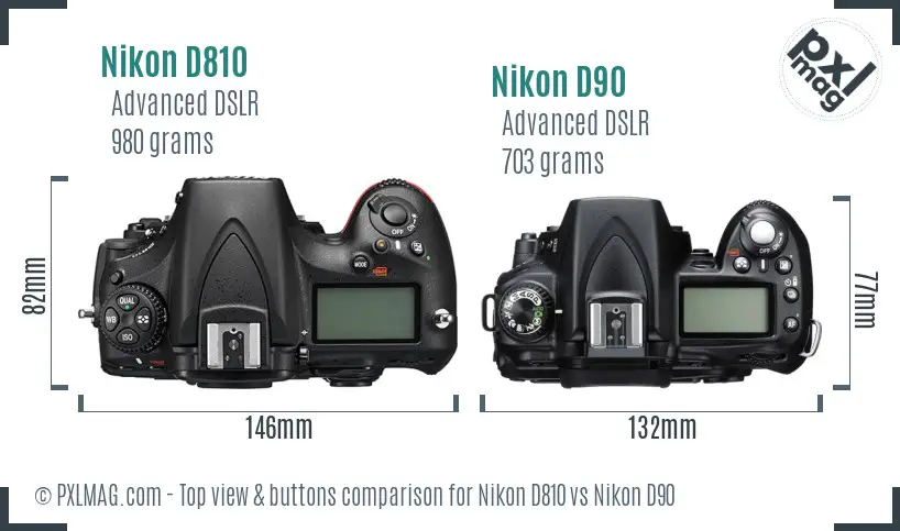 Nikon D810 vs Nikon D90 top view buttons comparison