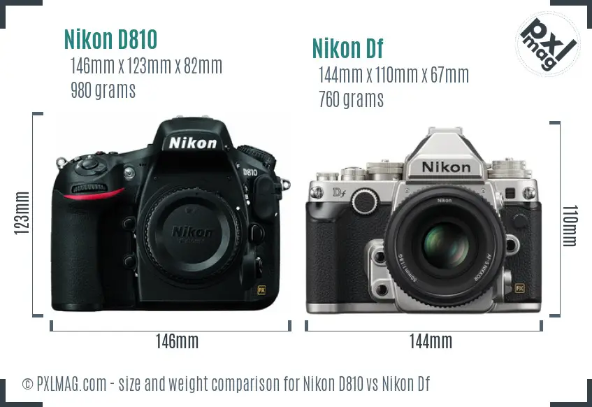 Nikon D810 vs Nikon Df size comparison