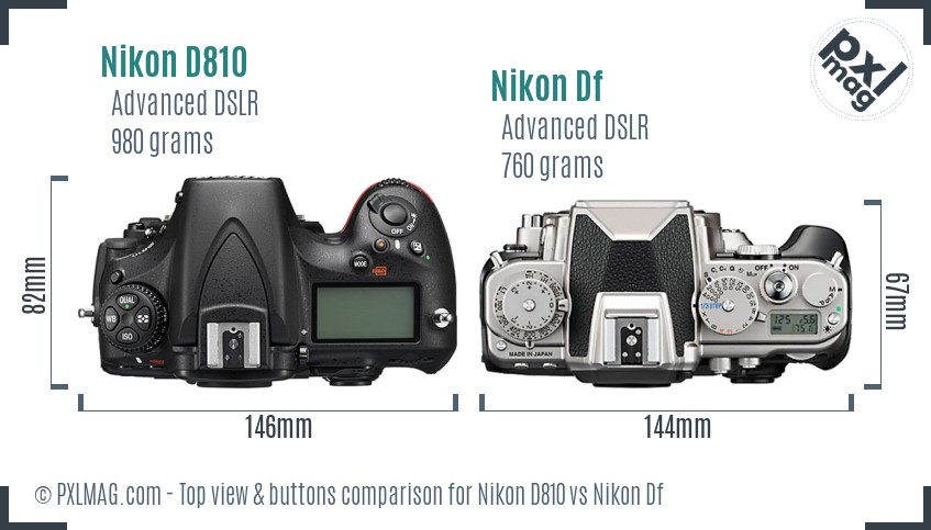 Nikon D810 vs Nikon Df top view buttons comparison