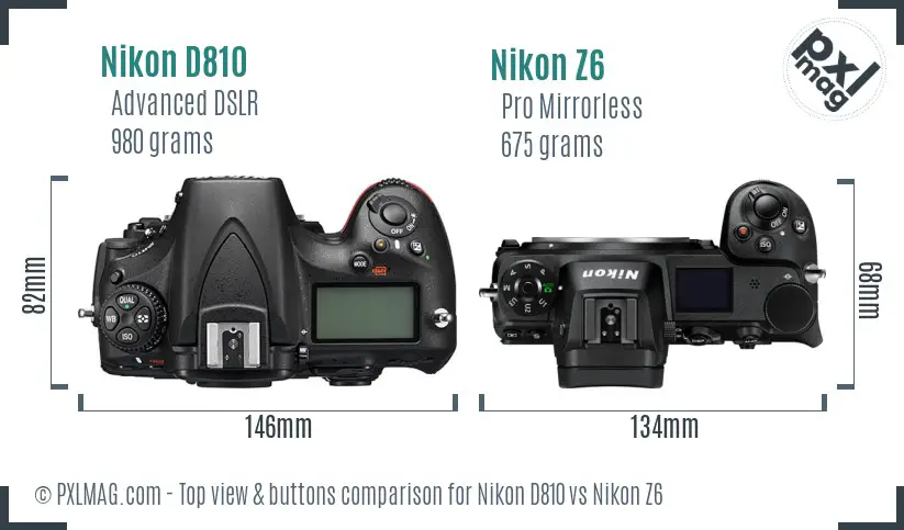 Nikon D810 vs Nikon Z6 top view buttons comparison Nikon D810 vs Nikon Z6 top view buttons comparison