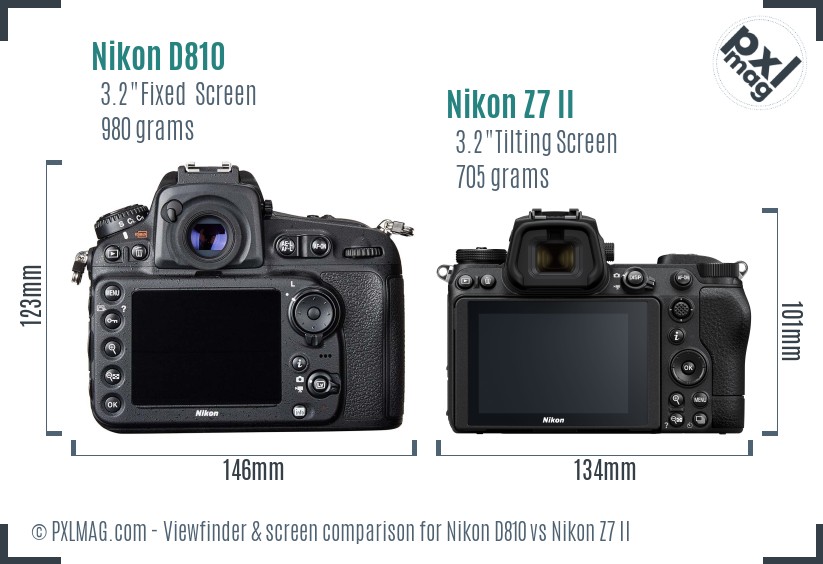 Nikon D810 vs Nikon Z7 II Screen and Viewfinder comparison