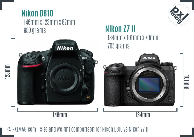 Nikon D810 vs Nikon Z7 II size comparison