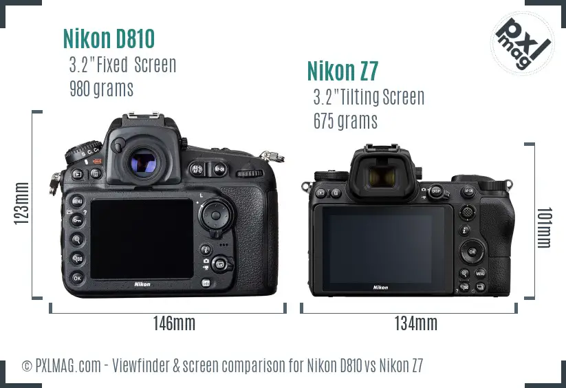 Nikon D810 vs Nikon Z7 Screen and Viewfinder comparison