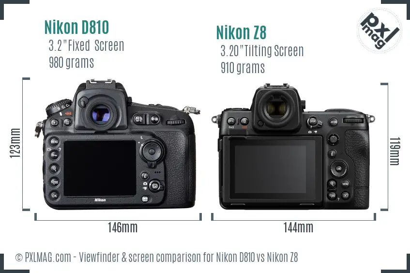 Nikon D810 vs Nikon Z8 Screen and Viewfinder comparison Nikon D810 vs Nikon Z8 Screen and Viewfinder comparison