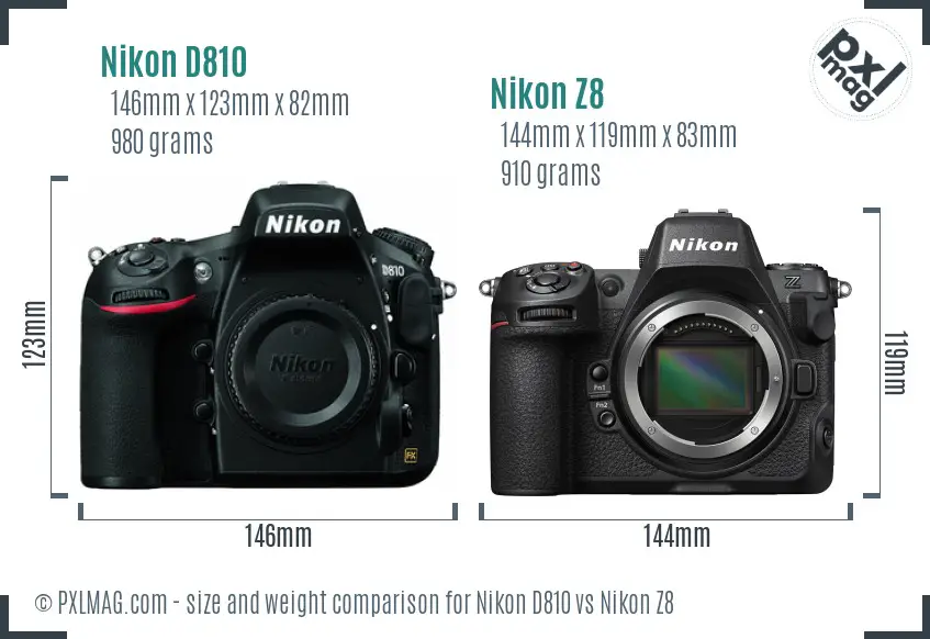 Nikon D810 vs Nikon Z8 size comparison Nikon D810 vs Nikon Z8 size comparison
