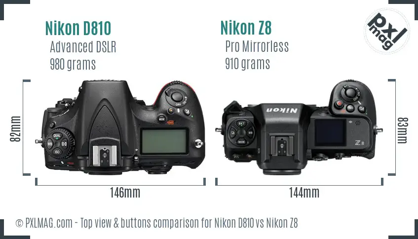 Nikon D810 vs Nikon Z8 top view buttons comparison Nikon D810 vs Nikon Z8 top view buttons comparison