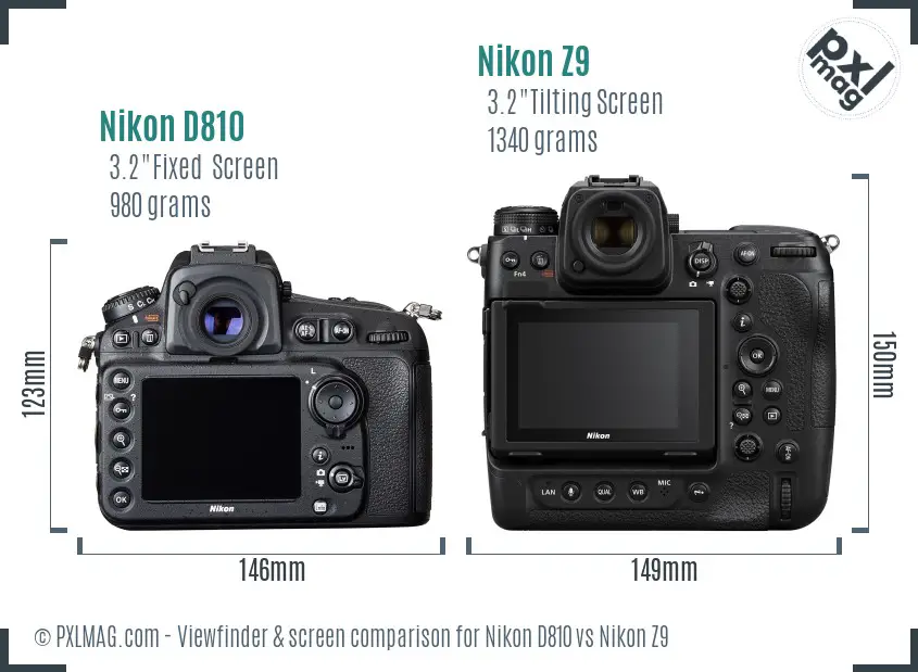 Nikon D810 vs Nikon Z9 Screen and Viewfinder comparison