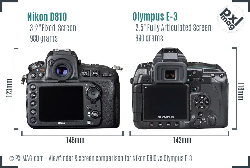 Nikon D810 vs Olympus E-3 Screen and Viewfinder comparison