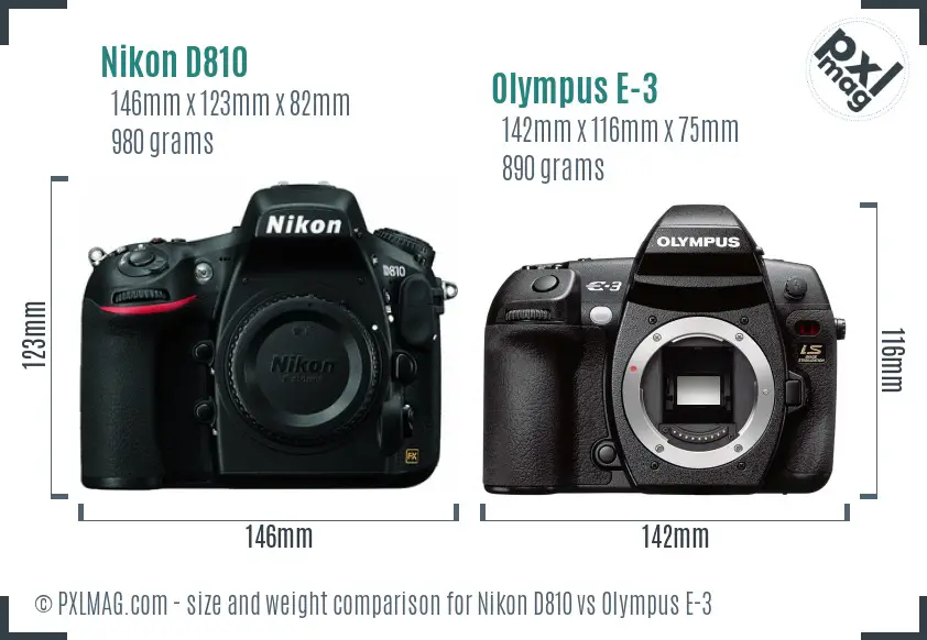 Nikon D810 vs Olympus E-3 size comparison