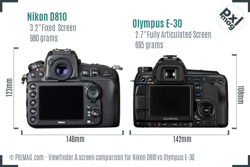Nikon D810 vs Olympus E-30 Screen and Viewfinder comparison