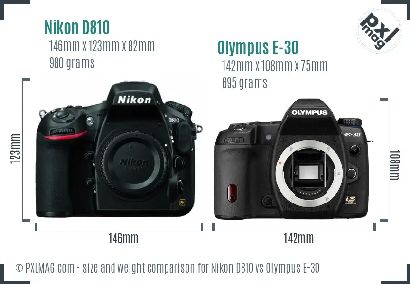 Nikon D810 vs Olympus E-30 size comparison