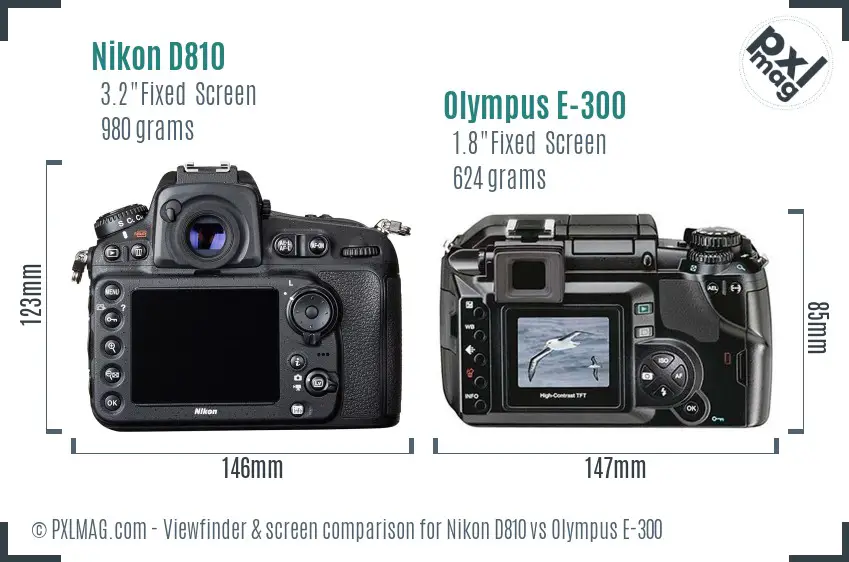 Nikon D810 vs Olympus E-300 Screen and Viewfinder comparison