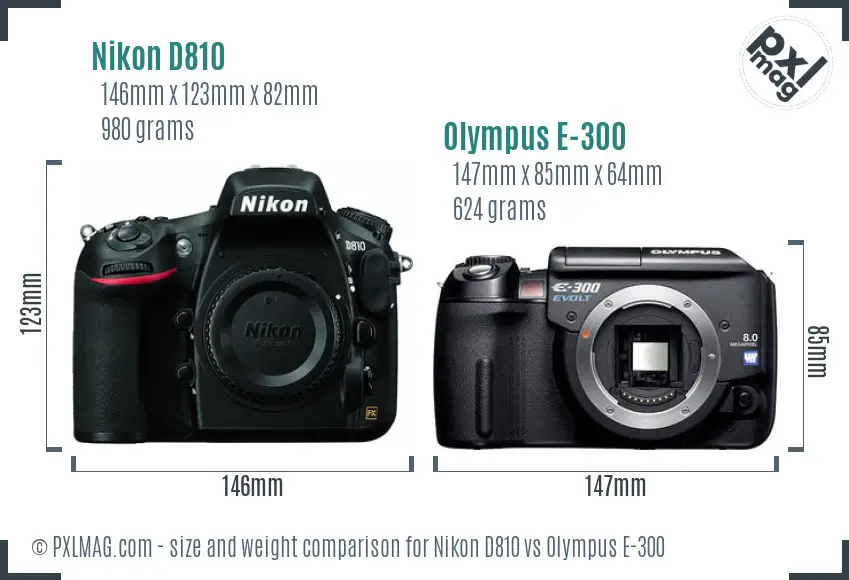 Nikon D810 vs Olympus E-300 size comparison