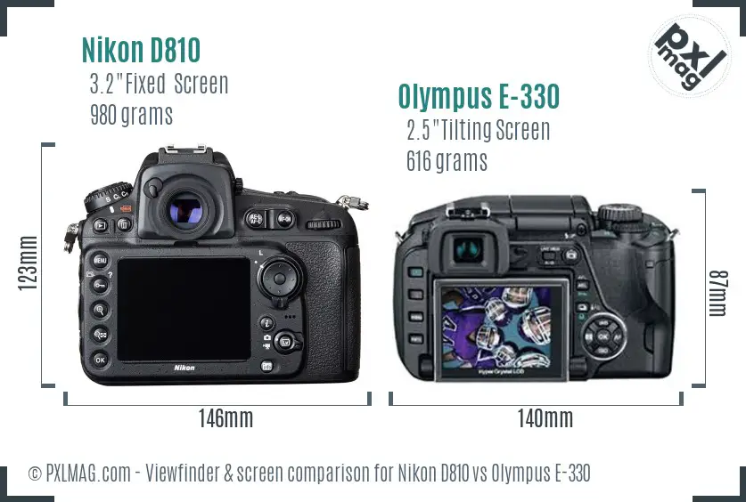 Nikon D810 vs Olympus E-330 Screen and Viewfinder comparison