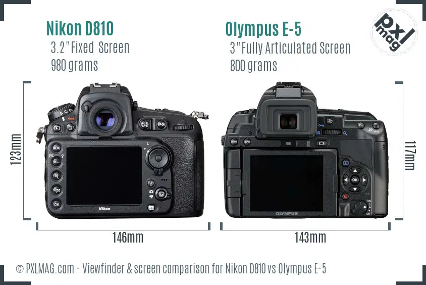 Nikon D810 vs Olympus E-5 Screen and Viewfinder comparison