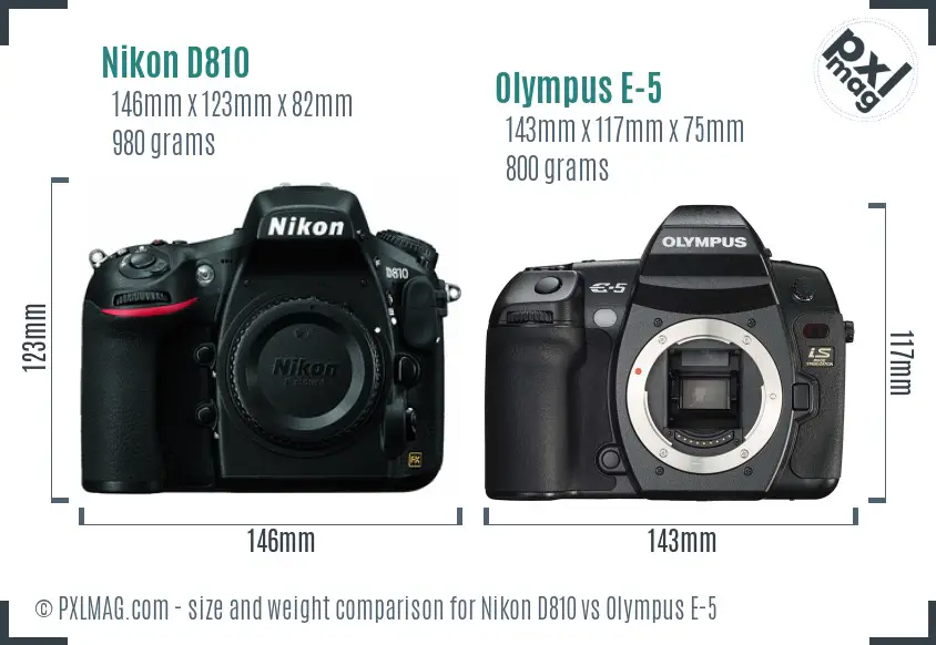 Nikon D810 vs Olympus E-5 size comparison