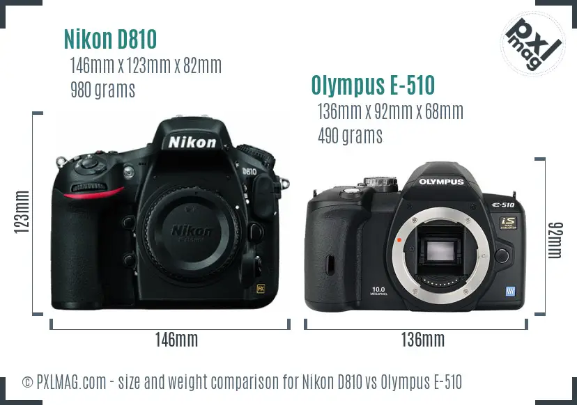 Nikon D810 vs Olympus E-510 size comparison