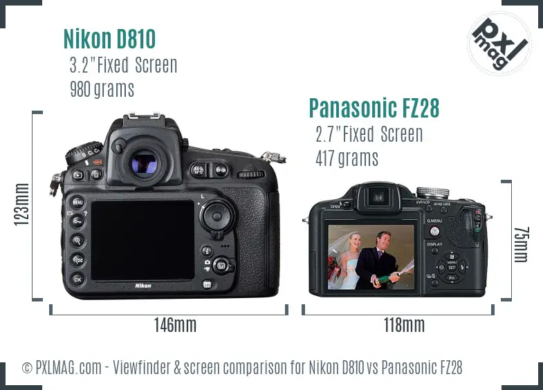 Nikon D810 vs Panasonic FZ28 Screen and Viewfinder comparison