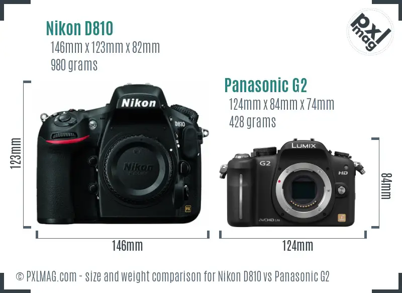 Nikon D810 vs Panasonic G2 size comparison