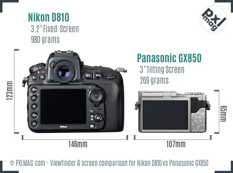 Nikon D810 vs Panasonic GX850 Screen and Viewfinder comparison