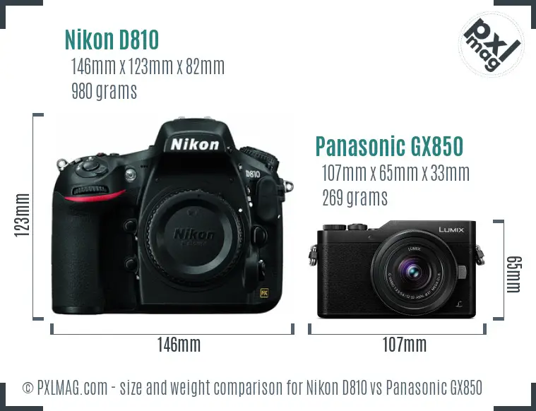 Nikon D810 vs Panasonic GX850 size comparison