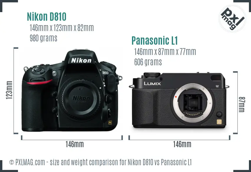 Nikon D810 vs Panasonic L1 size comparison