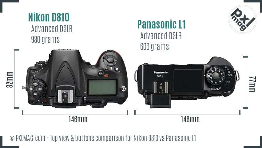 Nikon D810 vs Panasonic L1 top view buttons comparison