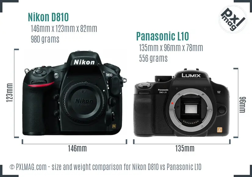 Nikon D810 vs Panasonic L10 size comparison