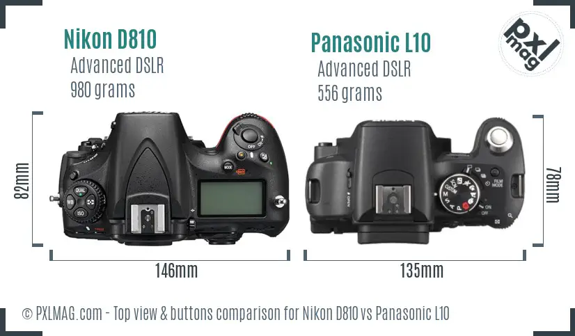 Nikon D810 vs Panasonic L10 top view buttons comparison