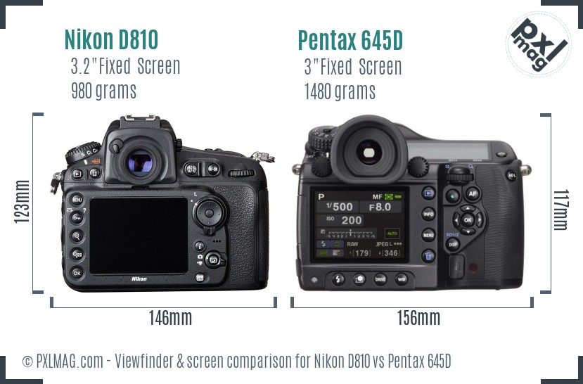 Nikon D810 vs Pentax 645D Screen and Viewfinder comparison