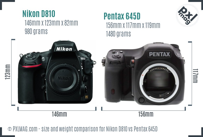 Nikon D810 vs Pentax 645D size comparison